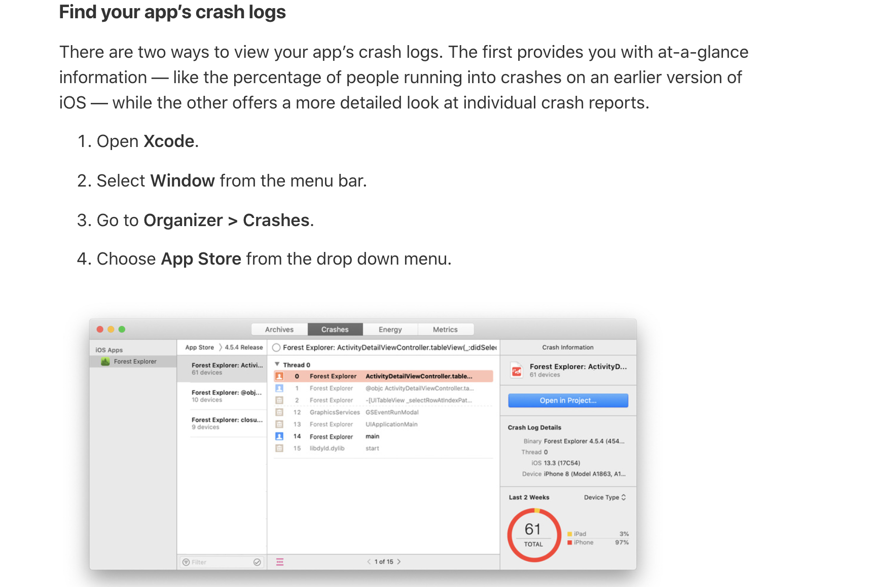 where to see crash reports for app on mac os